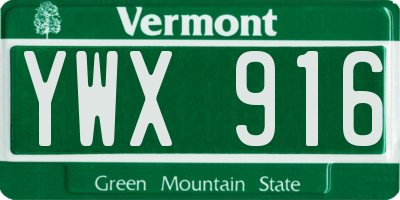 VT license plate YWX916