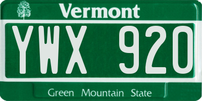 VT license plate YWX920