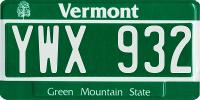 VT license plate YWX932