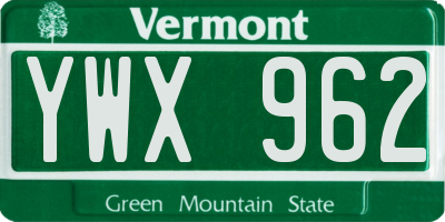 VT license plate YWX962