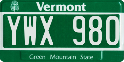 VT license plate YWX980