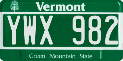 VT license plate YWX982
