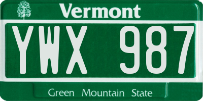VT license plate YWX987