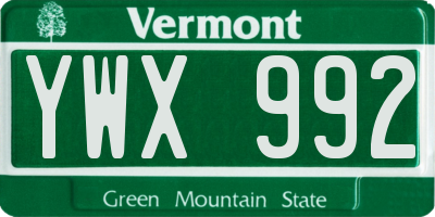 VT license plate YWX992