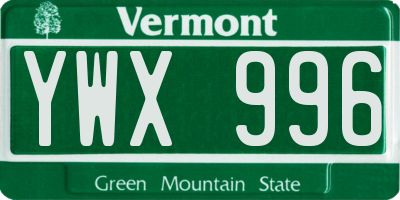 VT license plate YWX996