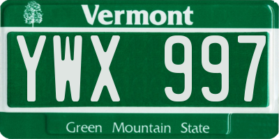 VT license plate YWX997