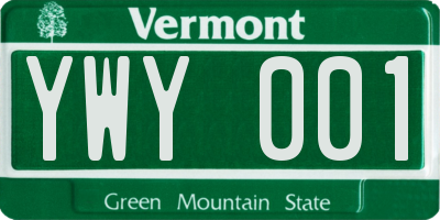 VT license plate YWY001