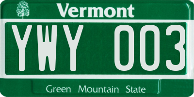 VT license plate YWY003