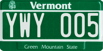 VT license plate YWY005