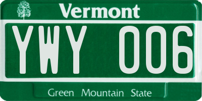 VT license plate YWY006
