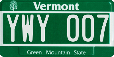 VT license plate YWY007