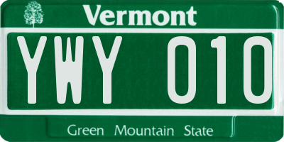 VT license plate YWY010