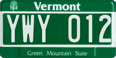 VT license plate YWY012