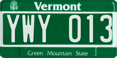 VT license plate YWY013