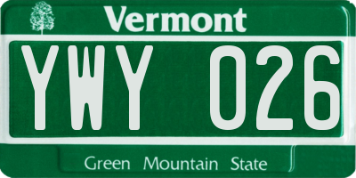 VT license plate YWY026