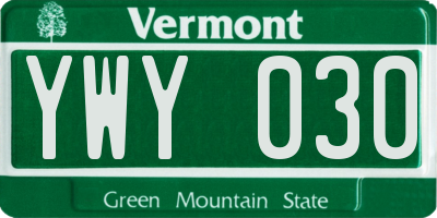 VT license plate YWY030