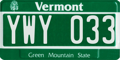 VT license plate YWY033