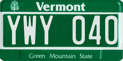 VT license plate YWY040