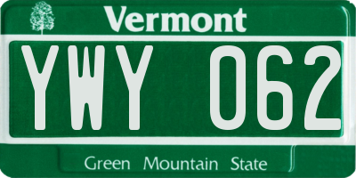 VT license plate YWY062