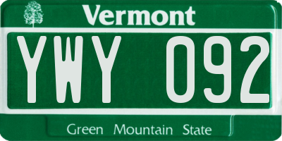 VT license plate YWY092