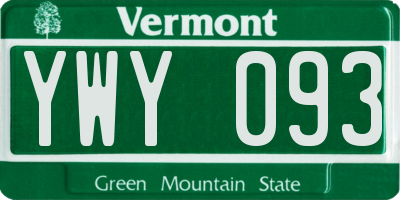 VT license plate YWY093