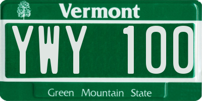 VT license plate YWY100
