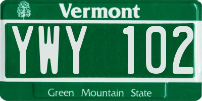 VT license plate YWY102