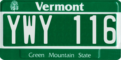 VT license plate YWY116
