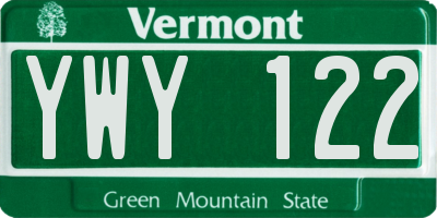 VT license plate YWY122