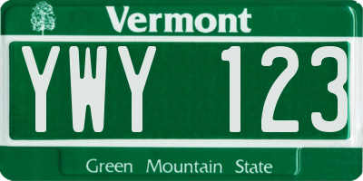 VT license plate YWY123