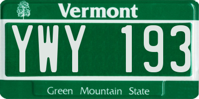 VT license plate YWY193