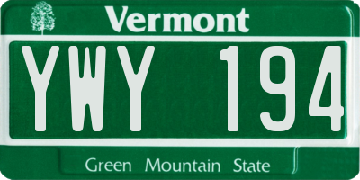 VT license plate YWY194