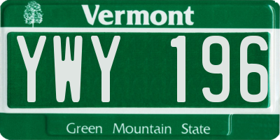 VT license plate YWY196