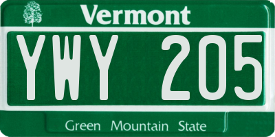 VT license plate YWY205