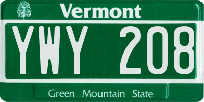 VT license plate YWY208