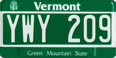VT license plate YWY209