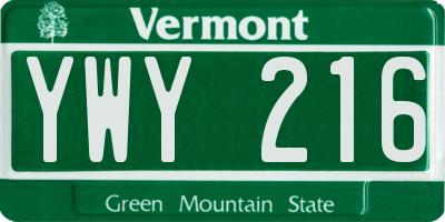 VT license plate YWY216
