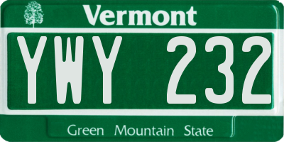 VT license plate YWY232