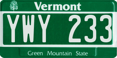 VT license plate YWY233