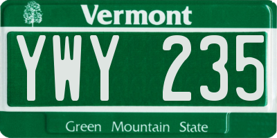 VT license plate YWY235