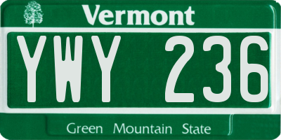 VT license plate YWY236
