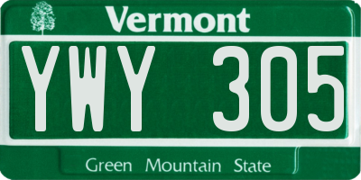 VT license plate YWY305