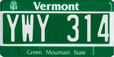 VT license plate YWY314