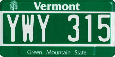 VT license plate YWY315