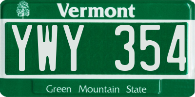 VT license plate YWY354