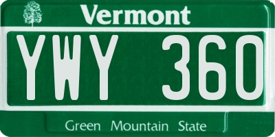 VT license plate YWY360