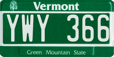 VT license plate YWY366