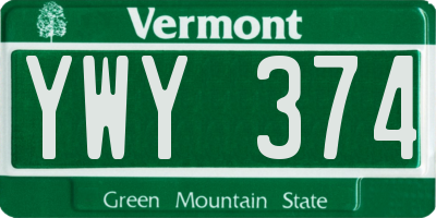 VT license plate YWY374