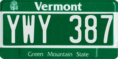 VT license plate YWY387