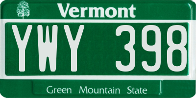 VT license plate YWY398